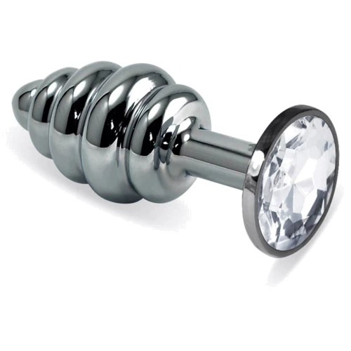 Анальная пробка с кристаллом LoveToy Silver Spiral Plug Clear