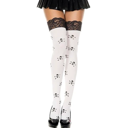 Панчохи Music Legs білі з черепами, O/S