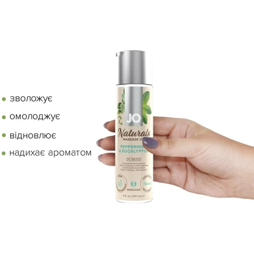 Массажное масло System JO Naturals Massage Oil Peppermint&Eucalyptus с натуральными эфирными маслами (120 мл): Объем, мл 120