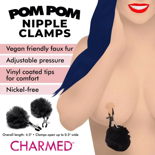 Зажимы для сосков Charmed Pom Pom Nipple Clamps Black: Цвет черный