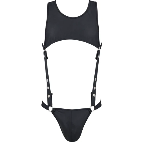Спокусливий боді Passion 056 BODY ADAM black L/XL: Декор Заклепки