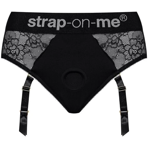 Кружевные трусы для страпона с подвязками для чулок Strap-On-Me DIVA HARNESS - S фото 11