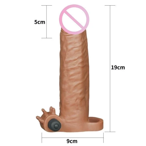 Насадка с вибрацией LoveToy Pleasure X-Tender Vibrating Penis Sleeve Flesh Add 2", Brown: Наличие вибрации Есть