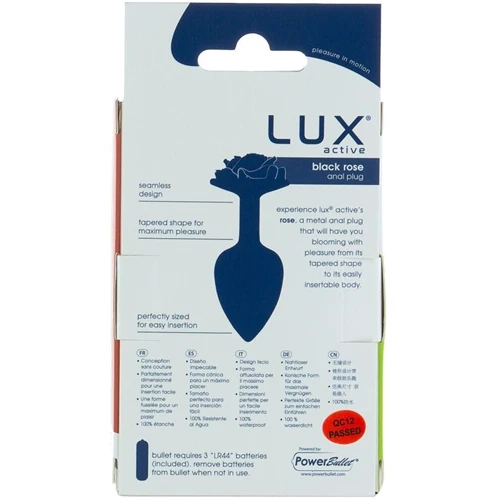Металевий анальний затор LUX Active з трояндою - Rose Anal Plug - Black, віброкуля в подарунок: Матеріал Медицинский металл