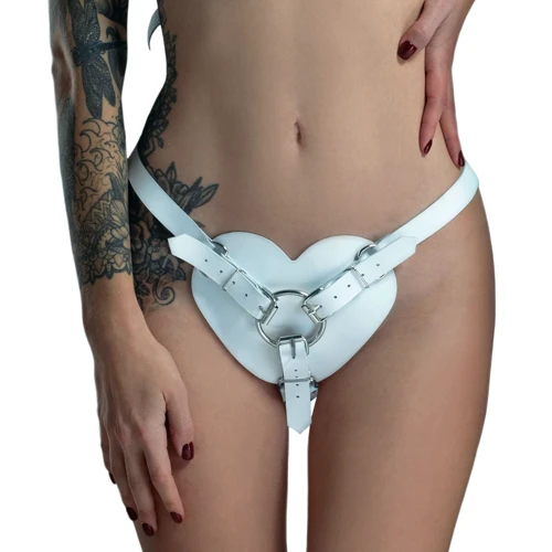 Трусики Сердце для страпона из натуральной кожи Feral Feelings - Hearts Strap-on Belt White фото 3