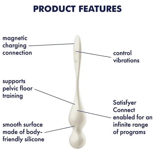 Вагинальные шарики с вибрацией Satisfyer Love Birds 1 Connect App White: Материал Силикон
