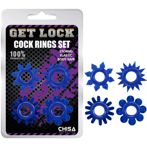 Набор из 4 эрекционных колец Chisa Get Lock Cock Rings Set Blue: Производитель CHISA