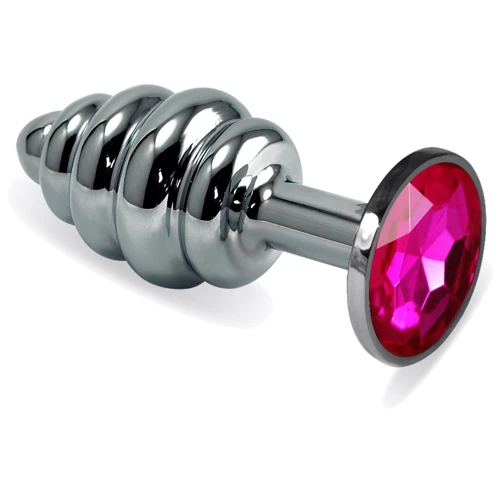 Анальная пробка с кристаллом LoveToy Silver Rosebud Spiral Metal Plug Fuchsia