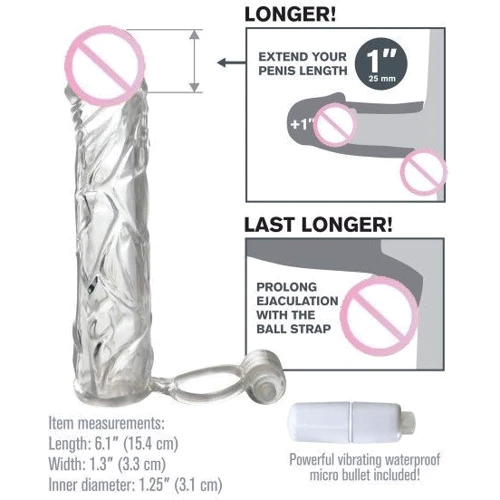 Вибронасадка для увеличения члена Fx Vibrating Super Sleeve, +2,5 см: Назначение Для увеличения