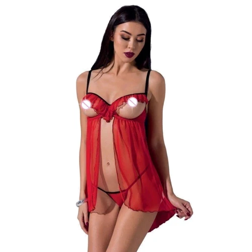 Еротичний комплект Passion Exclusive CHERRY CHEMISE red L / XL