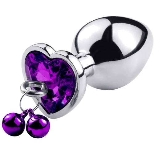 Анальная пробка с кристаллом, колокольчиком и поводком Silver Heart Purple (размер M): Тип Анальные пробки