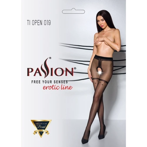 Колготки с открытым доступом, имитация чулок Passion TIOPEN 019 black 3/4 (20 den): Материал Полиамид