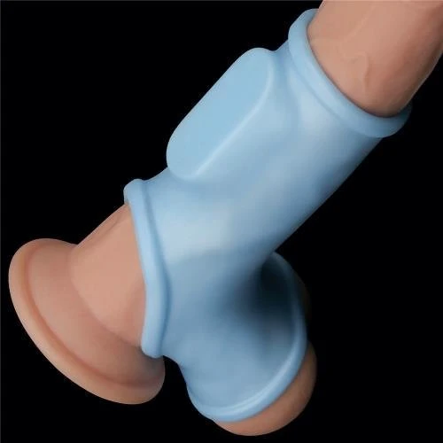 Насадка на член LoveToy Knights Ring With Scrotum Sleeve Blue: Наличие вибрации Есть