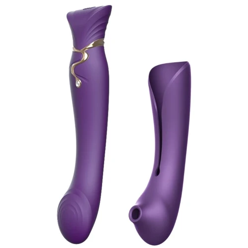 Смартвибратор 3в1 Zalo - Queen Twilight Purple, пульсирующая жемчужина и вакуум, кристалл Swarovski