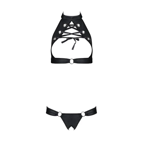 Комплект из эко-кожи Passion Malwia Set with Open Bra black XXL/XXXL: топ и трусики с люверсами: Вид Комплекты