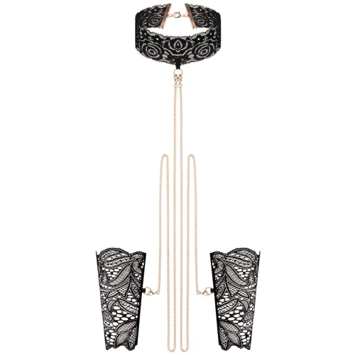 Мереживні наручники та комір Rosy Gold - Lace Cuffs and Collar Black: Матеріал Полиэстер