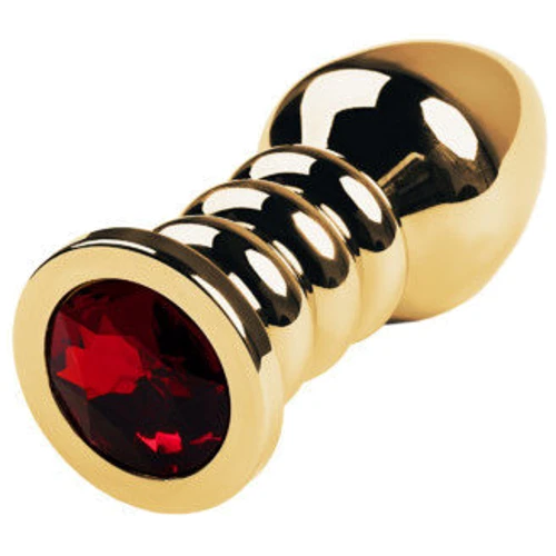 Анальна пробка із кристалом Toyfa Metal Gold anal plug dark red gem: Наявність вібрації  Нет