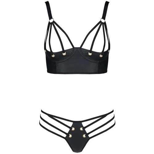 Комплект из эко-кожи с люверсами и ремешками Malwia Bikini black 4XL/5XL — Passion, бра и трусики: Применение На тело