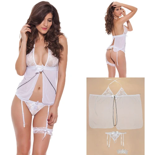 Эротический комплект NDS 5079-1 White M/L (22033): Фактура Сетка, Ажурная