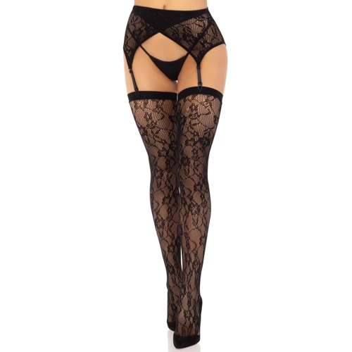 Комплект Leg Avenue Leg Avenue Lace thigh highs & garterbelt Black One Size: Застосування На ноги