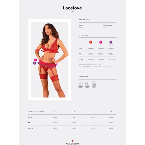 Комплект белья Obsessive Lacelove cupless 3-pcs set M/L Red: Материал Полиамид