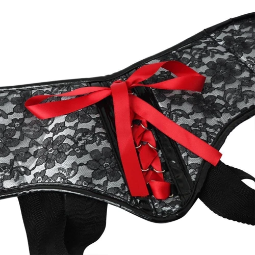 Труси для страпона Sportsheets - Plus Grey & Black Lace Corsette Strap On фото 3