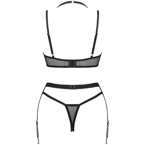 Комплект белья Obsessive Selinne 3-pcs set M/L Black: Узор Однотонный