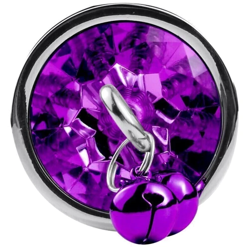 Анальна пробка з кристалом, дзвіночком і повідцем Silver Purple (розмір S): Наявність вібрації  немає