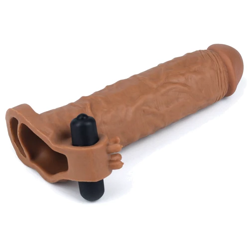 Насадка на член LoveToy Pleasure X-Tender Vibrating Penis Sleeve Add 2" Brown: Особенности Со стимулятором клитора, С кольцом на мошонку