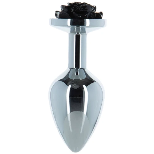Металевий анальний затор LUX Active з трояндою - Rose Anal Plug - Black, віброкуля в подарунок