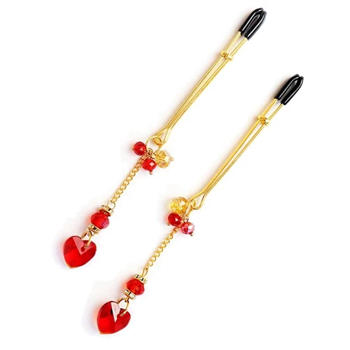 Зажимы для сосков Art of Sex - Crystal Heart Red, золото
