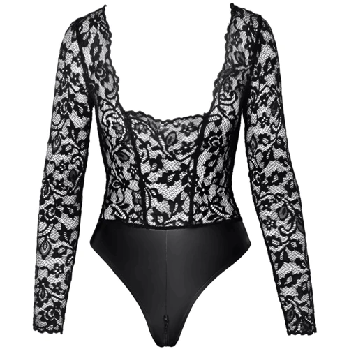 Боди Noir Handmade F296 Psyche bodysuit of lace and wetlook Black, XXL: Декор Кружево