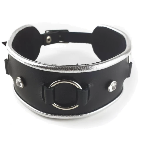 Нашийник з натуральної шкіри зі стразами та кільцем Art of Sex - Collar Ring фото 4