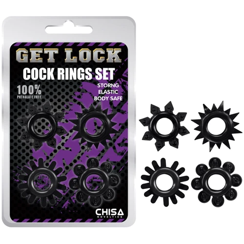 Набор из 4 эрекционных колец Chisa Get Lock Cock Rings Set Black: Производитель CHISA