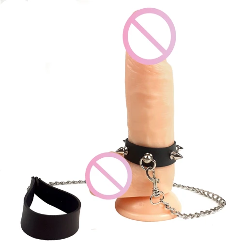 Кольцо для пениса Penis Ring с шипами и поводком, натуральная кожа
