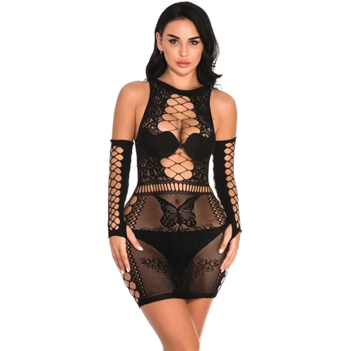Комплект: Пеньюар-сітка + мітенки NDS 8737 Вlack One Size (22155) фото 11