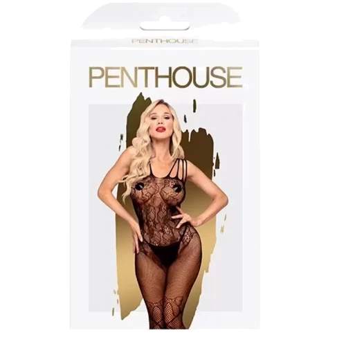 Бодістокінг із сітки та мережива Penthouse DIRTY MIND (чорний, S-L): Вид Бодистокинг