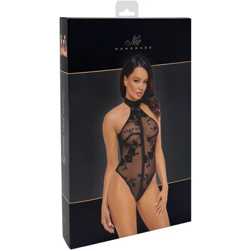 Боди Noir Handmade F314 Ego flocked mesh halter bodysuit Black, M: Применение На тело