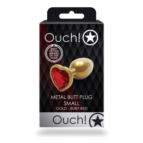 Металевий анальний затор Ouch! Heart Gem Gold - Ruby Red, S фото 8