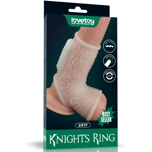 Насадка на пенис с вибрацией LoveToy Knights Ring Vibrating Drip With Scrotum Sleeve: Наличие вибрации Есть