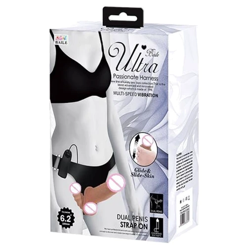 Двойной страпон с вибрацией Ultra Passion Harness Dual Penis Strap On 6.2"