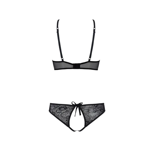 Комплект Passion URSULA SET black S/M: бра, трусики с ажурным декором и открытым шагом: Материал Полиэстер