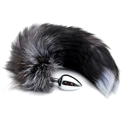 Металлическая анальная пробка Лисий хвост Alive Black And White Fox Tail S