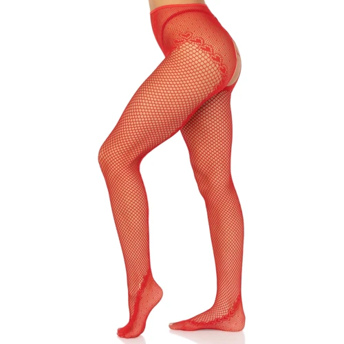 Колготки Leg Avenue Crotchless Net Tights with Heart Backseam Red One Size: Застосування На ноги