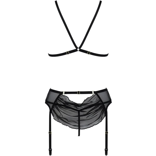 Комплект с открытым доступом Passion DELIENA SET Black S/M: Узор Цветочный, Однотонный