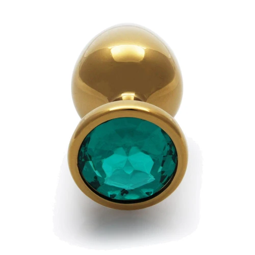 Металевий анальний затор Ouch! Heart Gem Gold - Emerald Green, М: Наявність вібрації  Нет