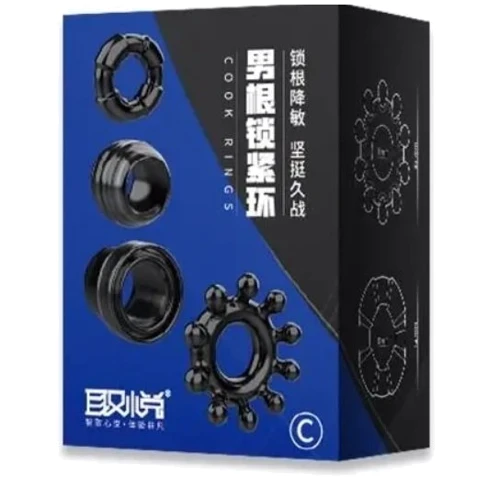 Набор из 4 эрекционных колец STAY HARD Cock Ring Set Black, LN5015