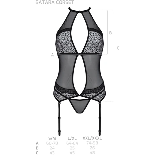 Корсет с пажами Passion SATARA CORSET Вlack S/M (стринги в наборе): Вид Корсеты