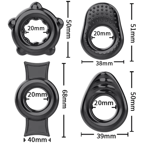 Набор из 4 эрекционных колец STAY HARD Cock Ring Set Black, LN5016: Производитель LICHAO