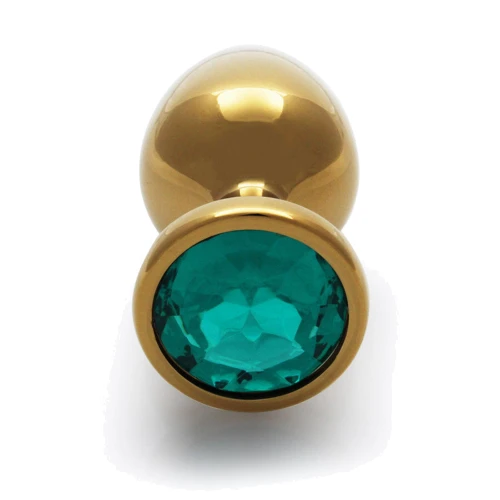 Металлическая анальная пробка Ouch! Heart Gem Gold - Emerald Green, S фото 6